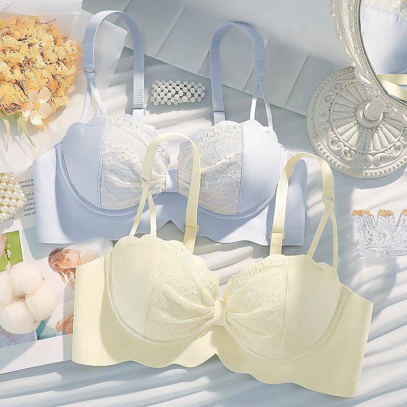 New sexy Lace Splicing Half Cup Gathered Shaping Bra