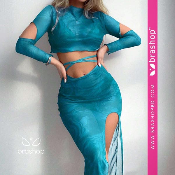 Lace European and American Long-Sleeved Blouse Sexy Split Bikini Four-Piece Suit