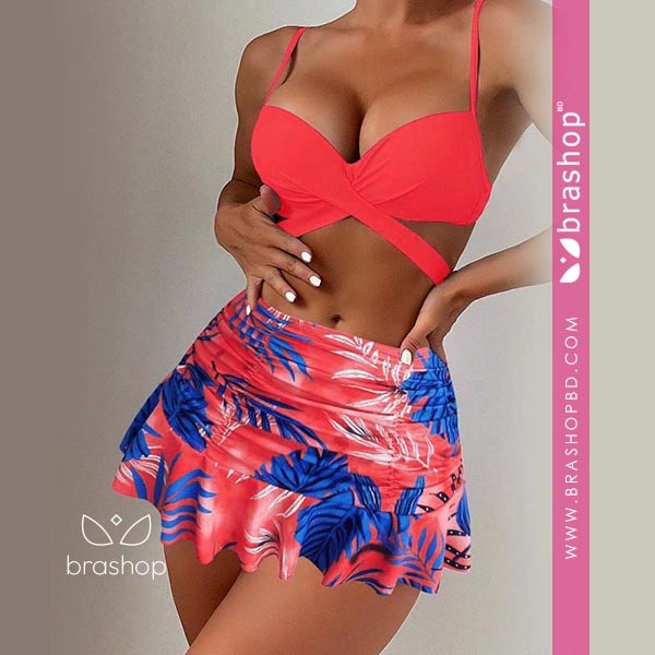 Floral Leaves Print Mini Skirt Set