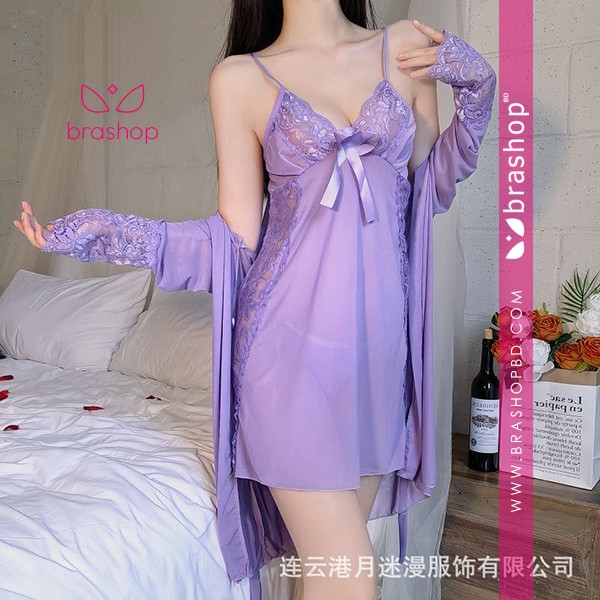 Plus Size Two Piece Set Strap Sleepwear Lace Temptation Sleep Robe Fun Innerwear