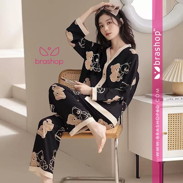 Spring Autumn Faux Silk Women Pajama Sets