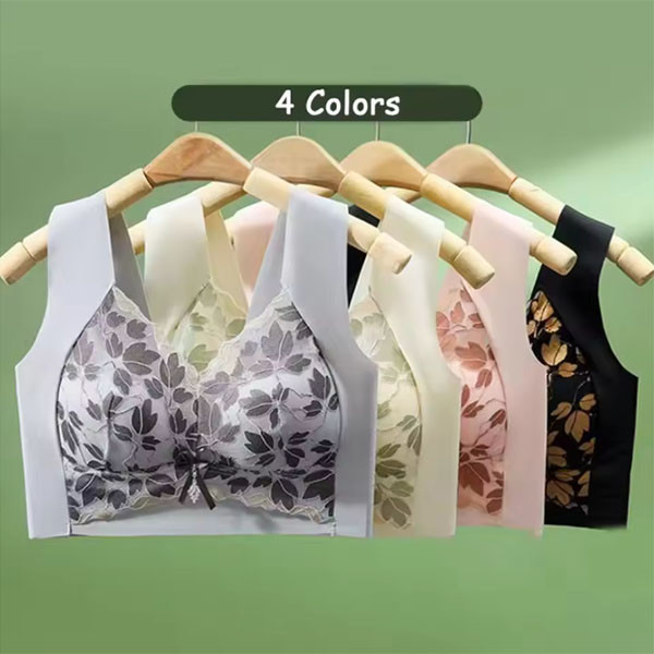 Breathable Leaf Lace Deep V Bras Zircon Big Cup Push Up Bras Bowknot Seamless